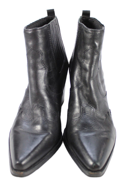 Sam Edelman Womens Slip On Block Heel Pointed Toe Booties Black Leather Size 7