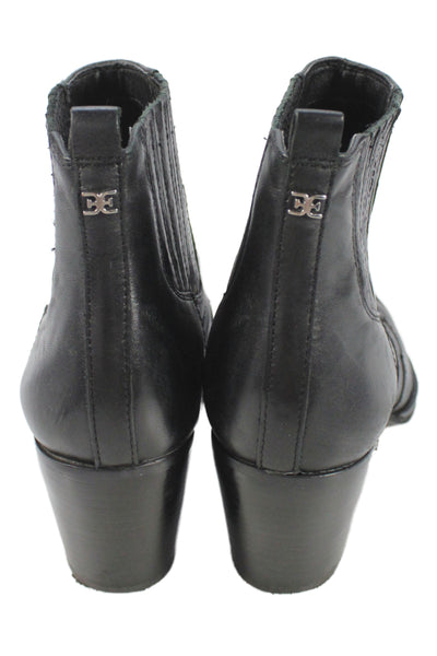 Sam Edelman Womens Slip On Block Heel Pointed Toe Booties Black Leather Size 7