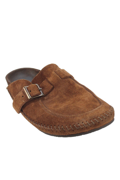 Re/Done Womens Slip On Buckle Strap Round Toe Mules Brown Suede Size 7