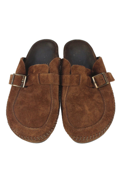 Re/Done Womens Slip On Buckle Strap Round Toe Mules Brown Suede Size 7