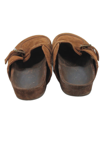 Re/Done Womens Slip On Buckle Strap Round Toe Mules Brown Suede Size 7