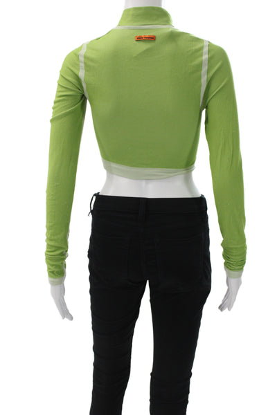 Heron Preston Women Cropped Turtleneck Button Long Sleeve Green Top Size S