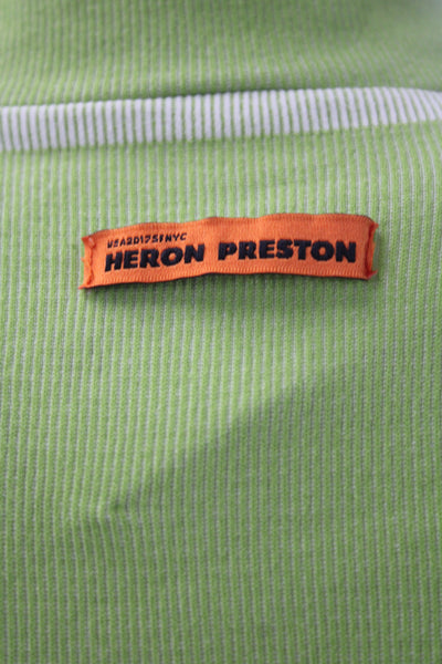 Heron Preston Women Cropped Turtleneck Button Long Sleeve Green Top Size S
