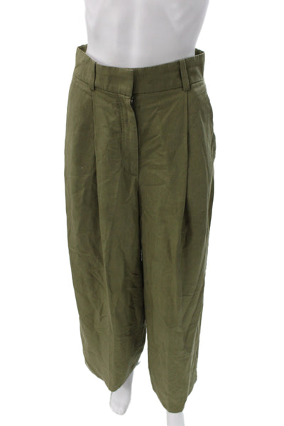 COS Unisex Cropped Dress Pants Green Button Closure Size 4
