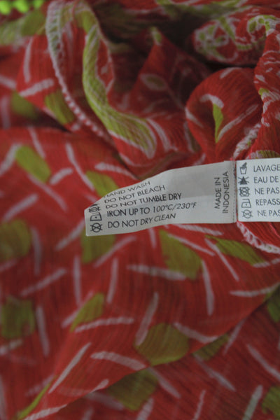 Poupette St. Barth Womens Shift Dress Red V-Neck Long Sleeve Abstract Size 2