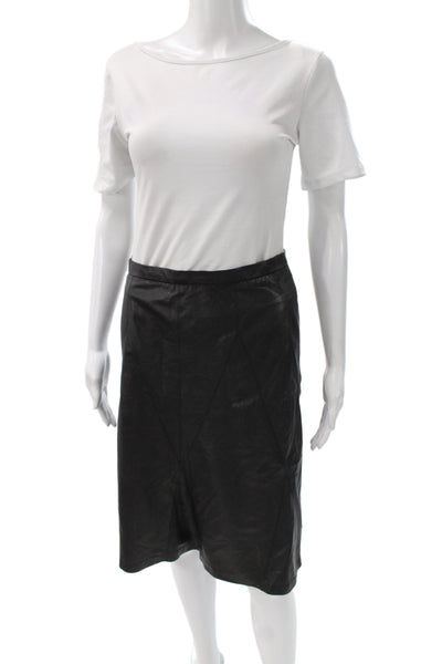 Chanel Womens Black Leather Straight Pencil Skirt Knee Length Size S