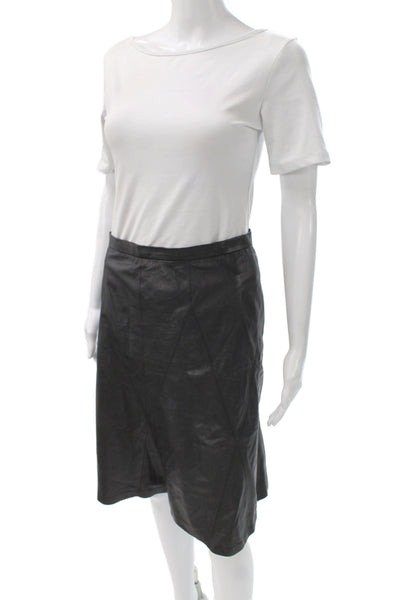 Chanel Womens Black Leather Straight Pencil Skirt Knee Length Size S