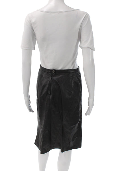 Chanel Womens Black Leather Straight Pencil Skirt Knee Length Size S