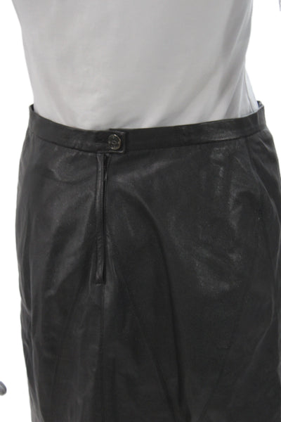 Chanel Womens Black Leather Straight Pencil Skirt Knee Length Size S