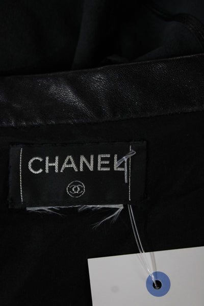 Chanel Womens Black Leather Straight Pencil Skirt Knee Length Size S