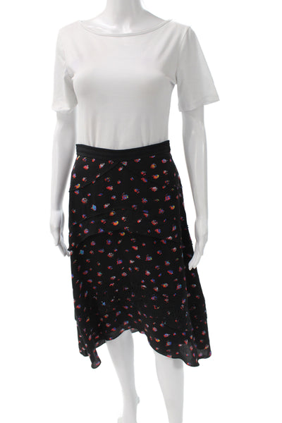 Proenza Schouler Women A-Line Wrap Silk Floral Midi Skirt Black Size 4