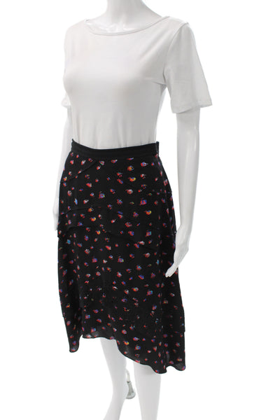 Proenza Schouler Women A-Line Wrap Silk Floral Midi Skirt Black Size 4