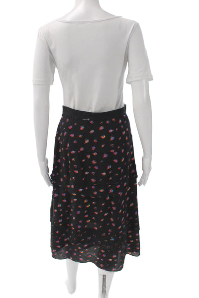 Proenza Schouler Women A-Line Wrap Silk Floral Midi Skirt Black Size 4