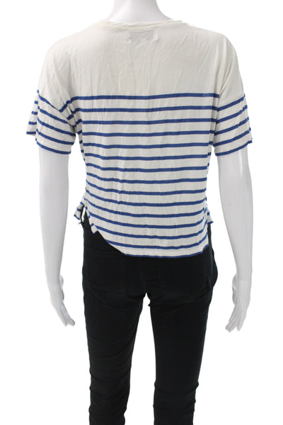 La Ligne Women Cropped Striped White Crew Neck T-Shirt Short Sleeve Size S
