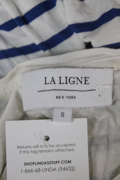 La Ligne Women Cropped Striped White Crew Neck T-Shirt Short Sleeve Size S