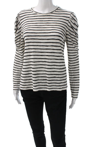 LNA Women Basic Black Striped Long Sleeve Crew Neck T-Shirt Size M