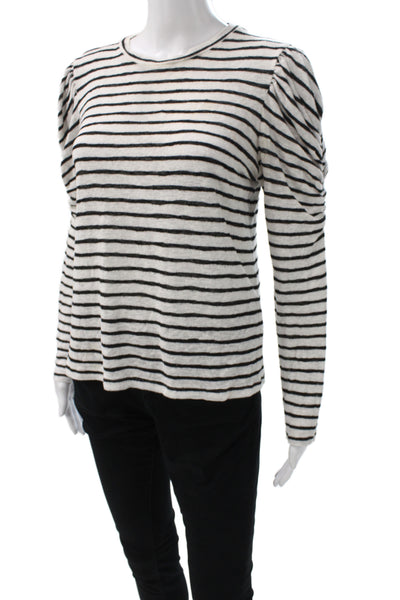LNA Women Basic Black Striped Long Sleeve Crew Neck T-Shirt Size M