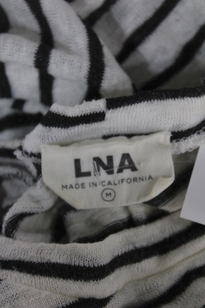 LNA Women Basic Black Striped Long Sleeve Crew Neck T-Shirt Size M