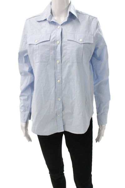 Marie Marot Women Collared Cotton Button-Up Light Blue Long Sleeve Size XS