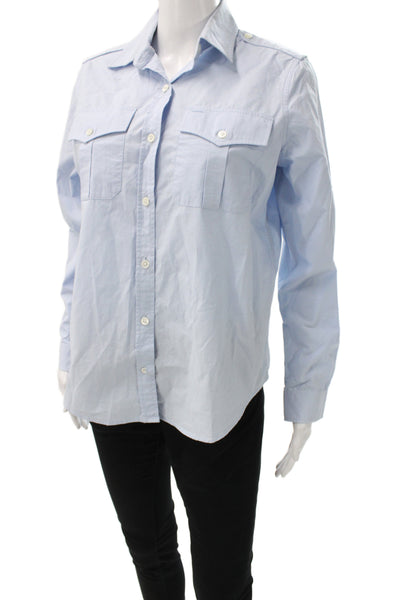 Marie Marot Women Collared Cotton Button-Up Light Blue Long Sleeve Size XS