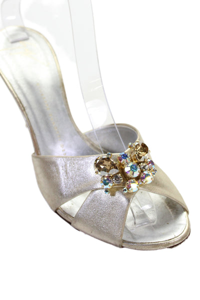 Giuseppe Zanotti Design Womens Crystal Embellished Heels Shoes Gold Sz 7.5
