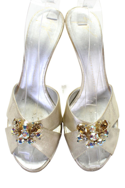 Giuseppe Zanotti Design Womens Crystal Embellished Heels Shoes Gold Sz 7.5