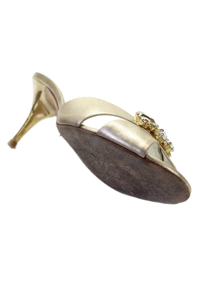 Giuseppe Zanotti Design Womens Crystal Embellished Heels Shoes Gold Sz 7.5