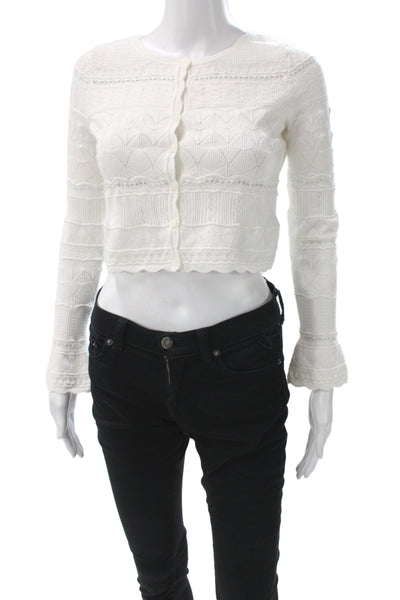 Love Shack Fancy Women Cropped Button-Up Sweater White Cotton Blend Size XS
