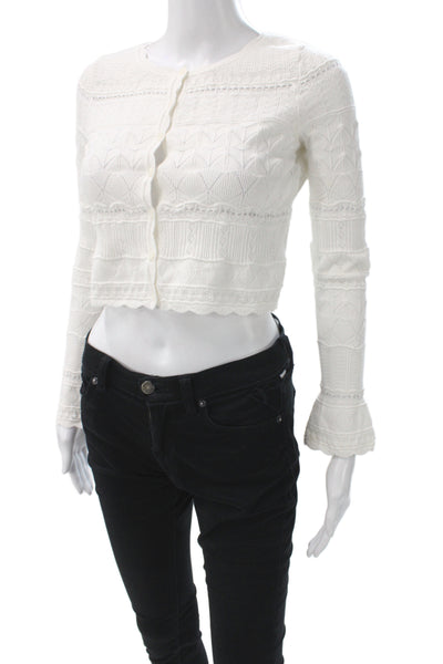 Love Shack Fancy Women Cropped Button-Up Sweater White Cotton Blend Size XS