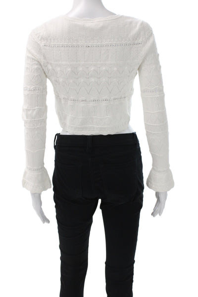 Love Shack Fancy Women Cropped Button-Up Sweater White Cotton Blend Size XS