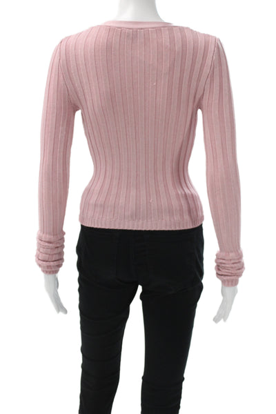 Guizio Women Cardigan Pink Striped VNeck Cotton Blend Longsleeve Size 2XS