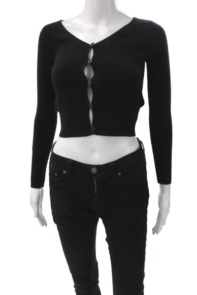 J Crew Unisex Cardigan Black V Neck Button Wool Cashmere Size 2XS