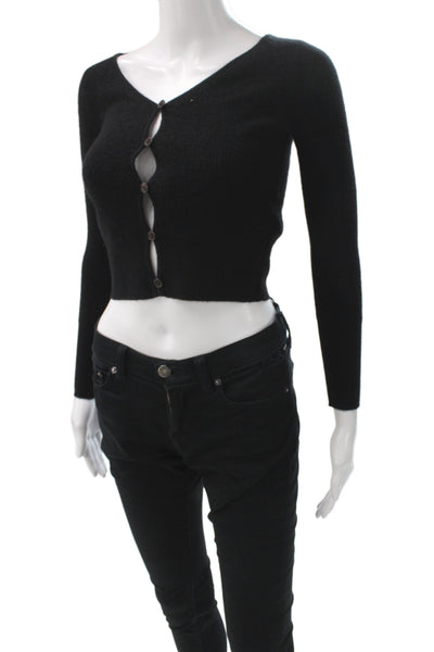 J Crew Unisex Cardigan Black V Neck Button Wool Cashmere Size 2XS