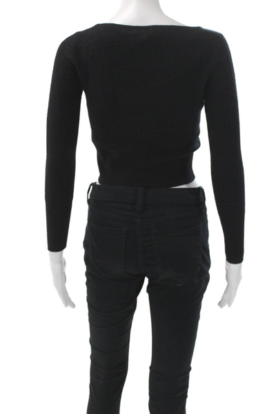 J Crew Unisex Cardigan Black V Neck Button Wool Cashmere Size 2XS