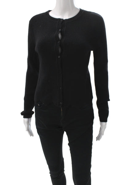 Aqua Cashmere Women Black Cotton Spandex Cardigan Crew Neck Long Sleeve Size XS