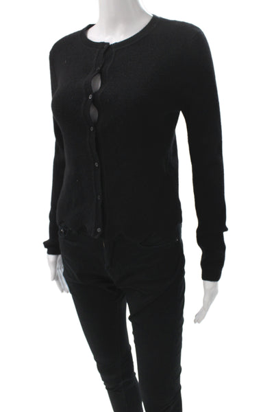 Aqua Cashmere Women Black Cotton Spandex Cardigan Crew Neck Long Sleeve Size XS