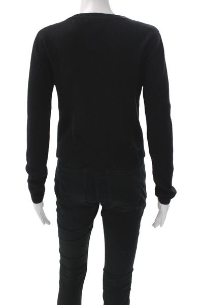Aqua Cashmere Women Black Cotton Spandex Cardigan Crew Neck Long Sleeve Size XS
