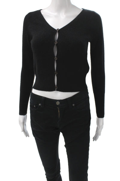 J Crew Women Black Cashmere V-Neck Button Cardigan Long Sleeve Size XS
