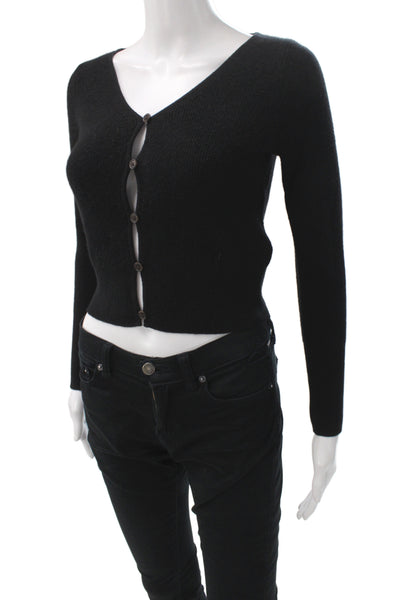 J Crew Women Black Cashmere V-Neck Button Cardigan Long Sleeve Size XS