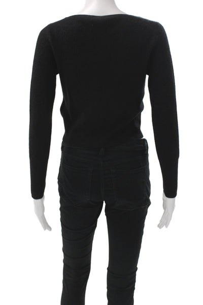J Crew Women Black Cashmere V-Neck Button Cardigan Long Sleeve Size XS