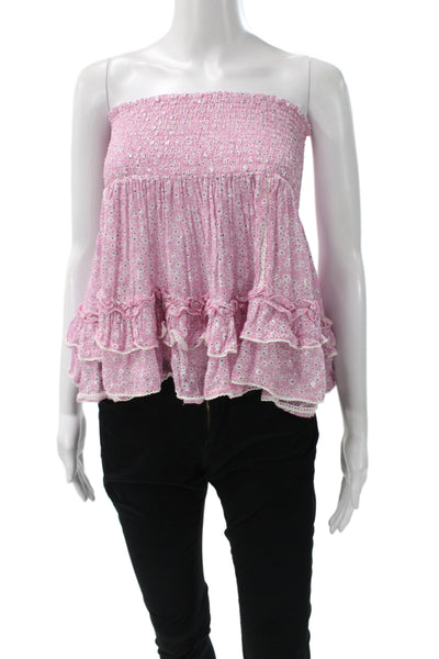Sunday Tropez Women Pink Floral Bohemian Sleeveless Cotton Top Size One Size