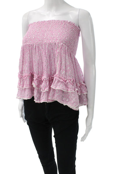 Sunday Tropez Women Pink Floral Bohemian Sleeveless Cotton Top Size One Size