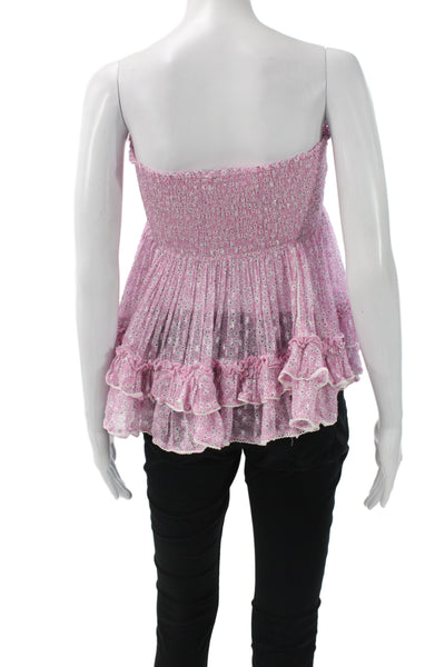 Sunday Tropez Women Pink Floral Bohemian Sleeveless Cotton Top Size One Size