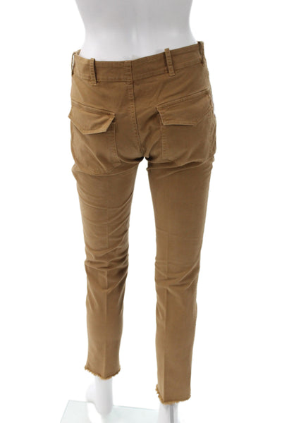 Nili Lotan Unisex Cargo Khakis Brown Button 98% Cotton Size 0