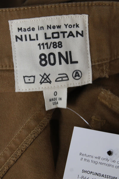Nili Lotan Unisex Cargo Khakis Brown Button 98% Cotton Size 0