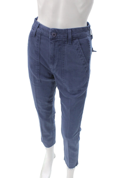 Amo Unisex Cropped Ankle Cargo Blue Cotton Army Pants Button Size 23