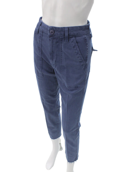 Amo Unisex Cropped Ankle Cargo Blue Cotton Army Pants Button Size 23