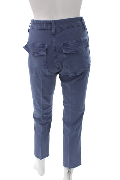 Amo Unisex Cropped Ankle Cargo Blue Cotton Army Pants Button Size 23