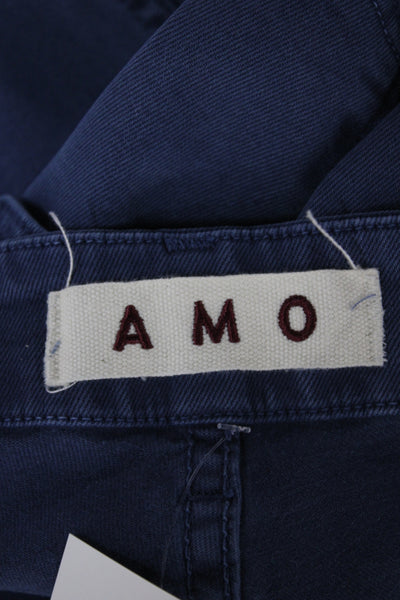 Amo Unisex Cropped Ankle Cargo Blue Cotton Army Pants Button Size 23