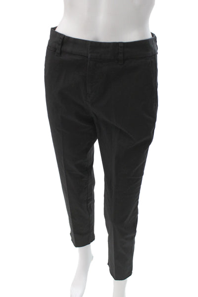 Nili Lotan Women Black Ankle Cropped Dress Pants Cotton Spandex Button Size 0
